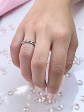 Load image into Gallery viewer, Bold angles and clean lines make up the entire body of this silver stackable ring. So the ring was designed to be adorned with three brilliant cut cubic zirconia, emanating the radiance and charming reflection of diamonds. Hand-polished to perfection, you will love wearing this ring on its own or stacking it with other pieces to make the look more unique. Material: 925 Sterling Silver, Cubic Zirconia Design: Rectangle Weight: 1.5g